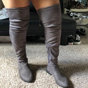 Grey thigh high boot